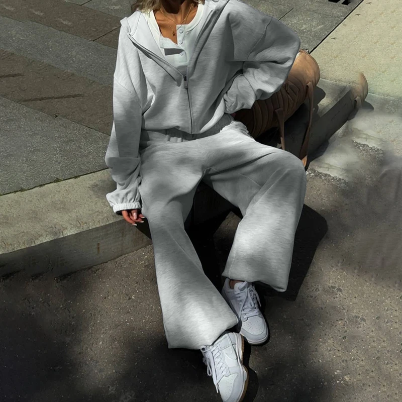 Tornova Casual Felpa con cappuccio Tuta sportiva per le donne Cappotto corto con cerniera 2025 Autunno Nuovi pantaloni al gamba Abito Casual Allentato Lady Tracksui