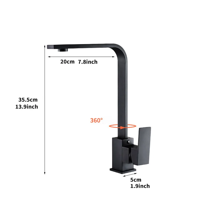 Square Kitchen Faucet, Modern Black Household FaucetDurable and Modern Kitchen Accessories for Sink,Bathroom Accessories