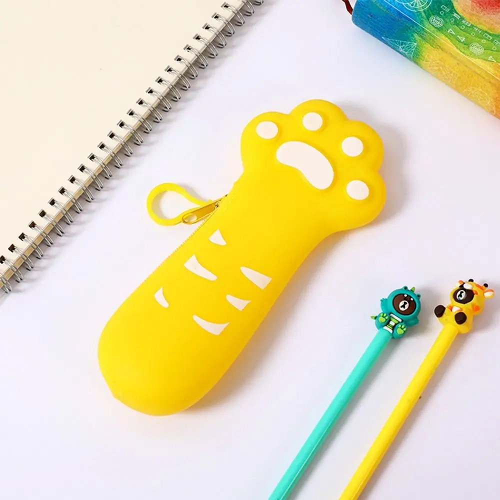 Multi-functional Silicone Pencil Case Simulated Fruit Large Capacity Stationery Pouch Cat Paw Design Pen Bag Students