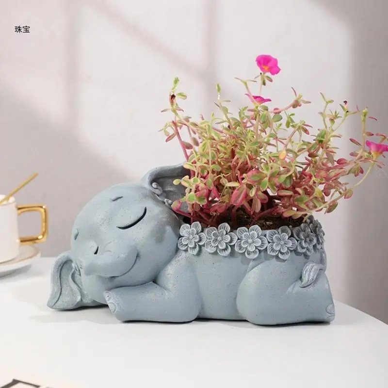 X5QE 3D Elephant Gypsum Silicone Molds Storage Box Mold for Making Succulent Plants Flower Pots Holder Jewelry Storage