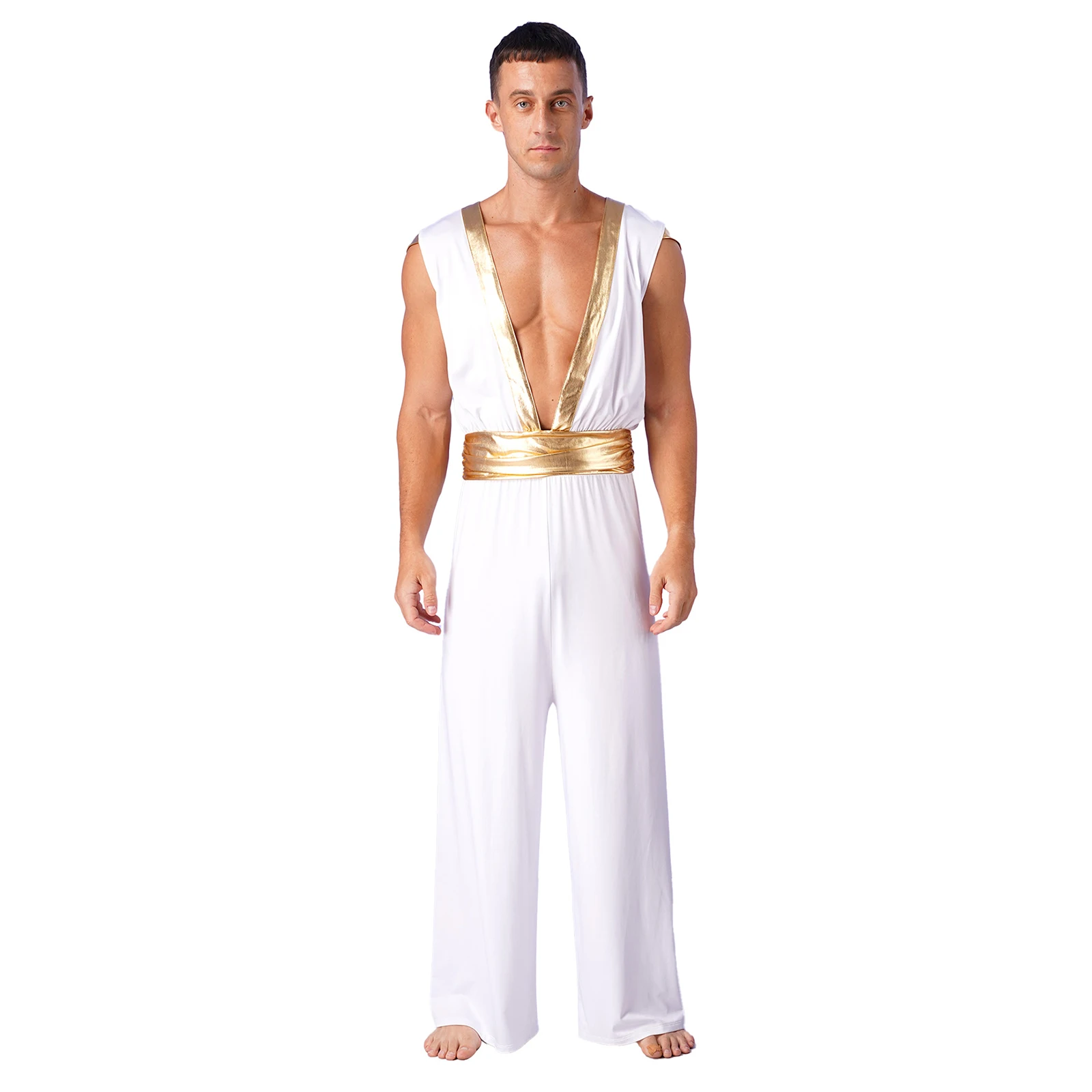 Arabian Jumpsuit Halloween Arabian Prince Cosplay Mens Arab Costumes Metallic Sleeveless Loose Bodysuit Adult Shepherd Outfits