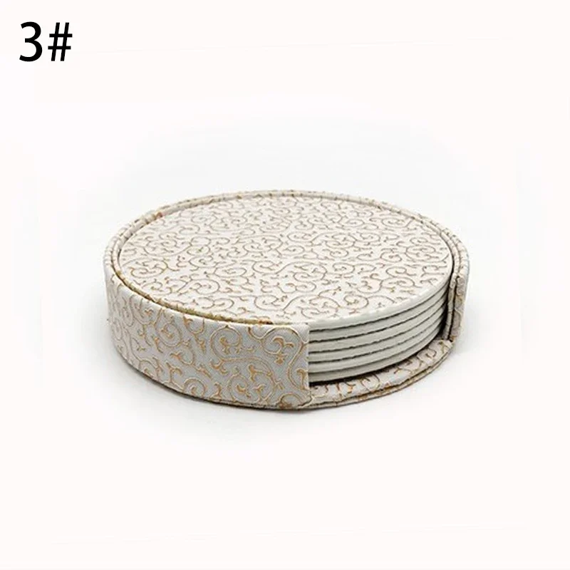 6PCS Hot Sale PU Leather Marble Coaster Drink Coffee Cup Mat Easy To Clean Placemats Round Tea Pad Table Holder Coasters