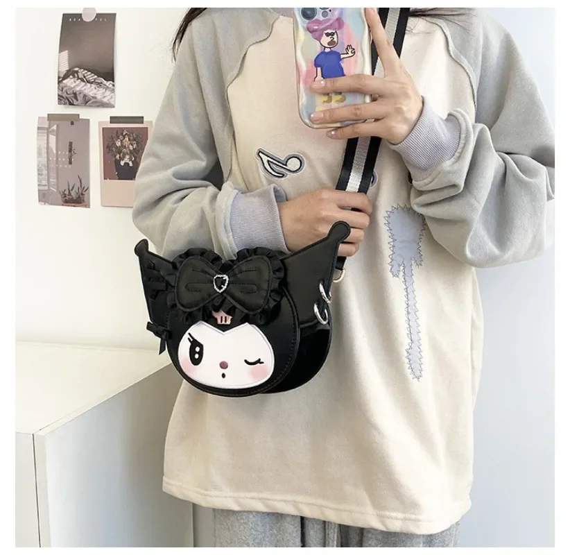 MBTI Cute Kuromi Shoulder Bag for Women Bow Sweet Kawaii Pu Leather Small Crossbody Bag Fashion Casual All-match Female Handbag