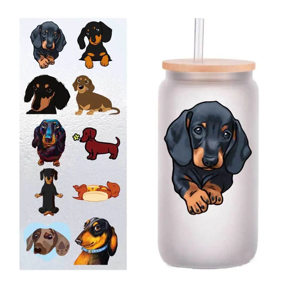 

10/pack cartoon dachshund cute UV transfer sticker Crystal label glass sticker customized four inches