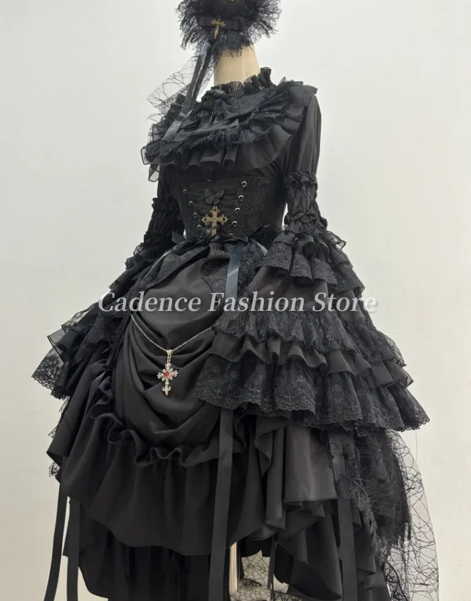 Abiti da ballo a maniche lunghe con maniche lunghe per ragazze gotiche vintage personalizzate Lolita Abiti da sera rococò con corsetto Abiti da festa