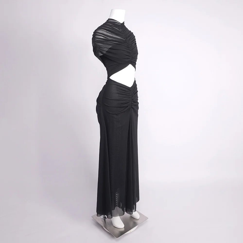 Damskie luksusowe sukienki z krótkim rękawem, z wycięciami, imitujące dwuczęściowe, długie, miękkie, wygodne, w stylu high street, na wieczorne wyjścia, do klubu, na imprezy i pokazy.