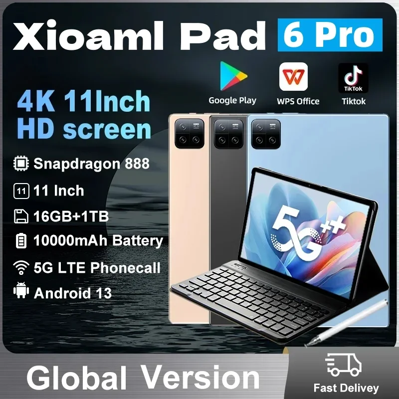 

2024 Original Global Version Tablets PC Pad 6 Pro Snapdragon 888 Android 13 HD 4K 16GB+1TB 5G Tablets Dual SIM Card WIFI Mi Tab