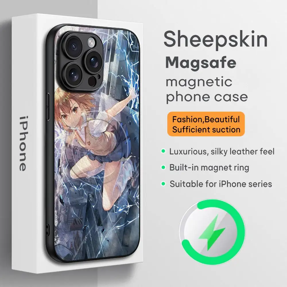 Mikoto Misaka Scientific Railgun Phone Case For iPhone 16 15 14 13 12 11 Plus Pro Max  High-end Luxury Magsafe Sheepskin