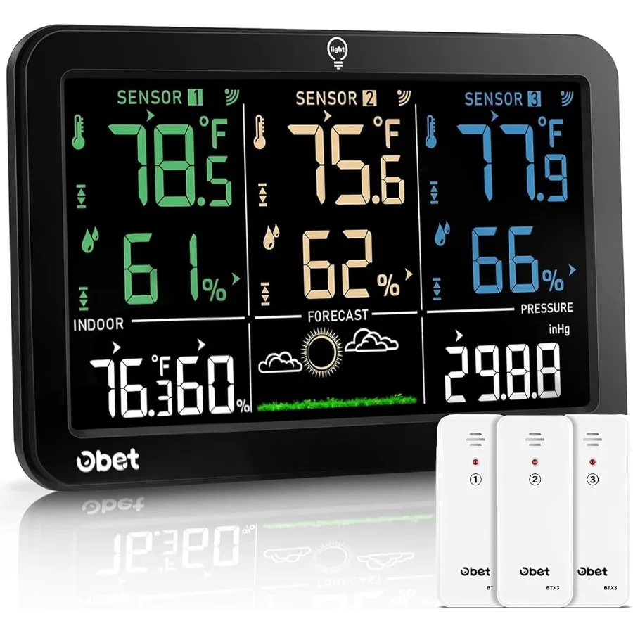 

Wireless Indoor Outdoor Weather Station with 3 Sensors for RealTime Temperature and Humidity Monitoring 500ft Range Adjustable