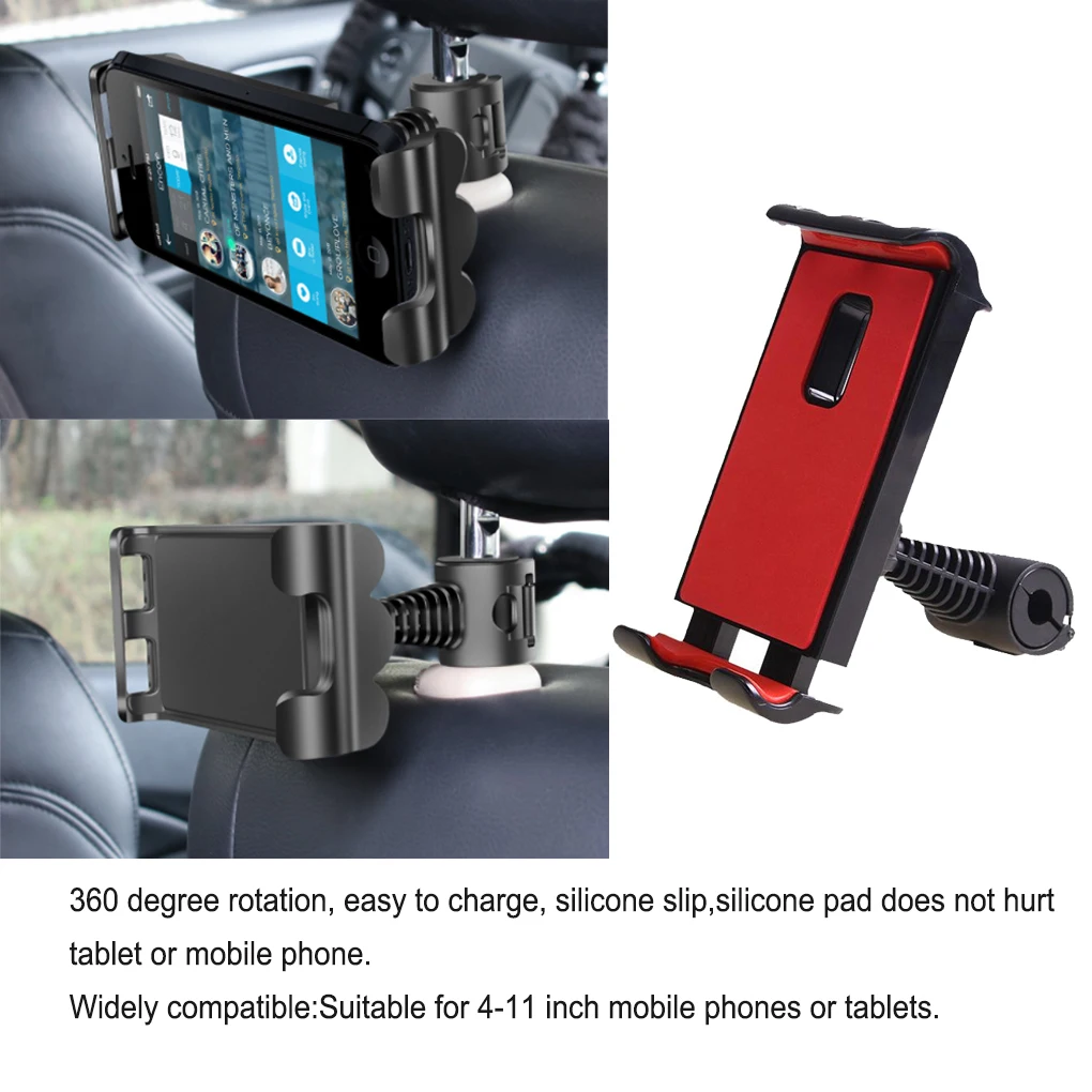 Auto Seat Back Tablet Holder Rotatable Interior Universal Silicone Pad Protective Bracket Stand Accessories  Black