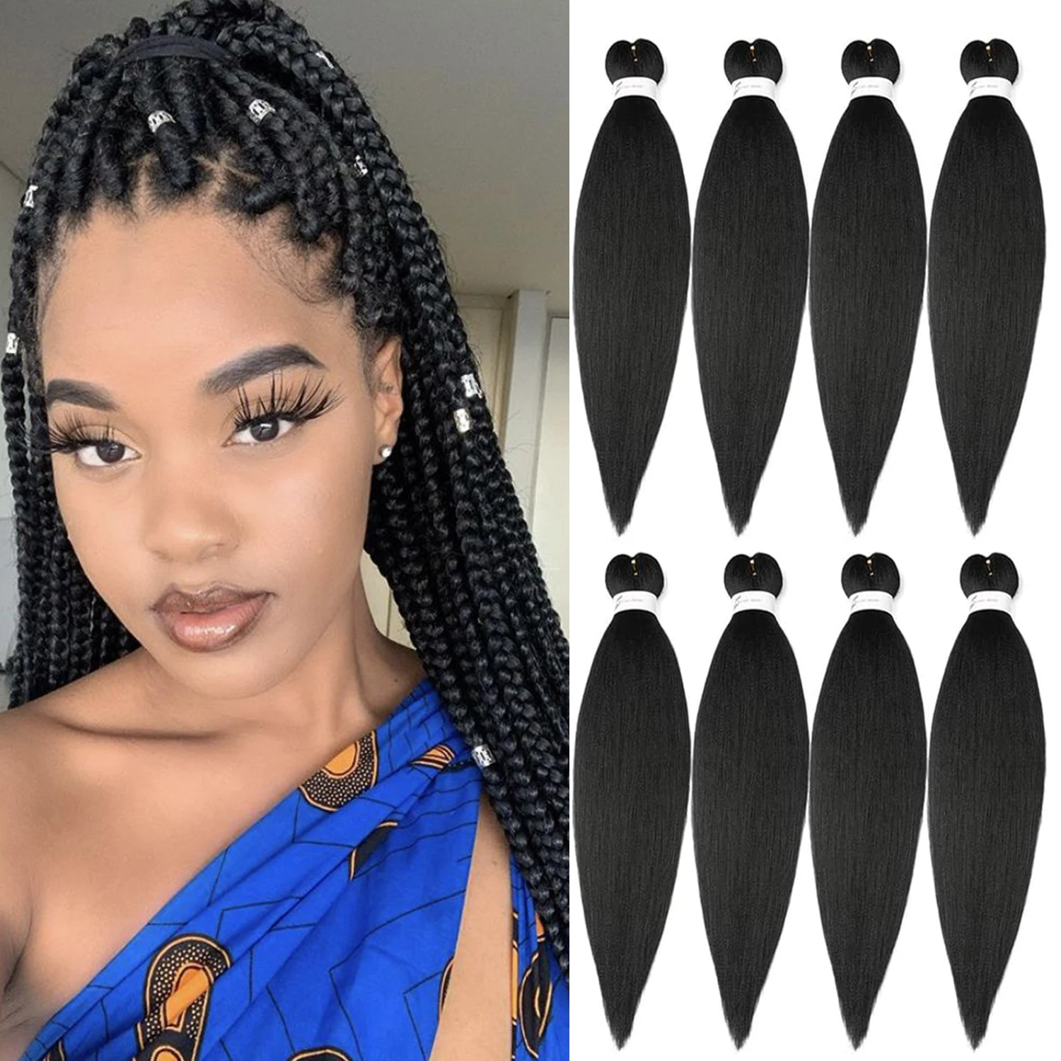 Braiding Hair Pre Stretched 18/22/26 Inches Natural Black Easy Braid Synthetic Professional Soft Yaki Texture, No Itch,