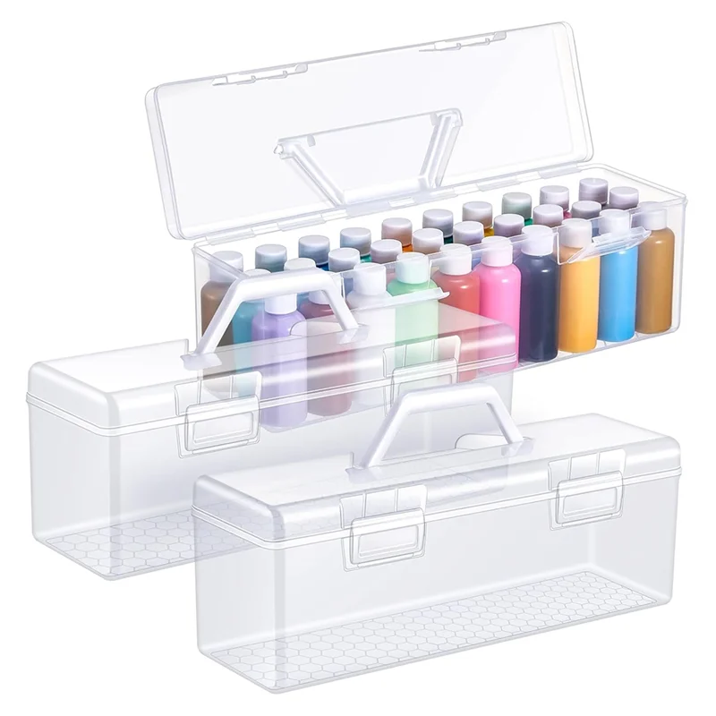 

Reliable-3 Pcs Paint Storage Box For 2 Fl. Oz Acrylic Paints, Acrylic Portable Craft Art Organizer With Handle, 30 Bottles