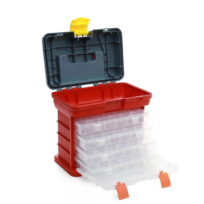 "Boîte de rangement de pièces en plastique transparent à 4 couches-étui organisateur d'outils à 72 grilles pour vis, écrous, matériel-vente en gros en vrac"