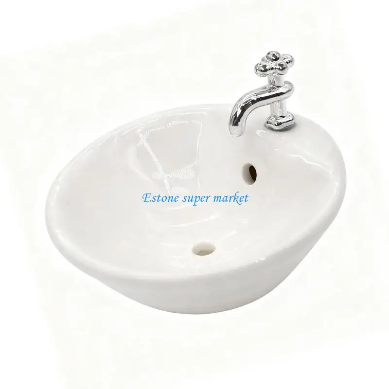 090B Realistic Miniature Bathroom Sink White Ceramic Construction 1:12 Dollhouses Decorations Furniture For Adults Collector