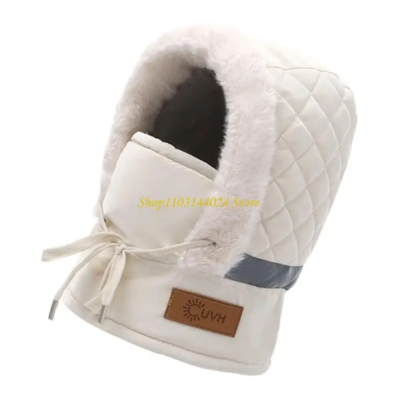 N5KE Cold Weather Fleece Lined Hooded Hat With Thickened Warm Design Pullover Hat For Women Girl Windproof Neck Scarf Hat