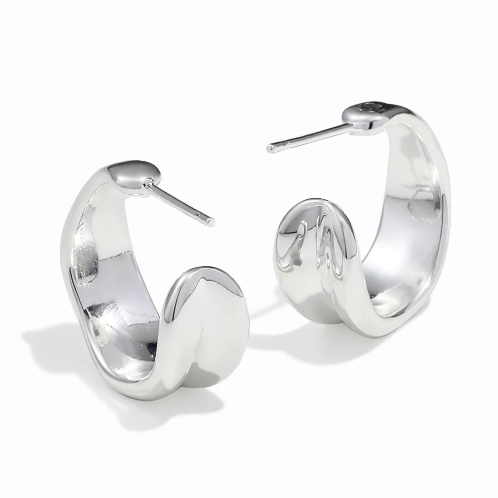 

Glossisland 925 silver plated stainless steel ladies Irregular Wave Earrings Silver white trendy jewelry accessories