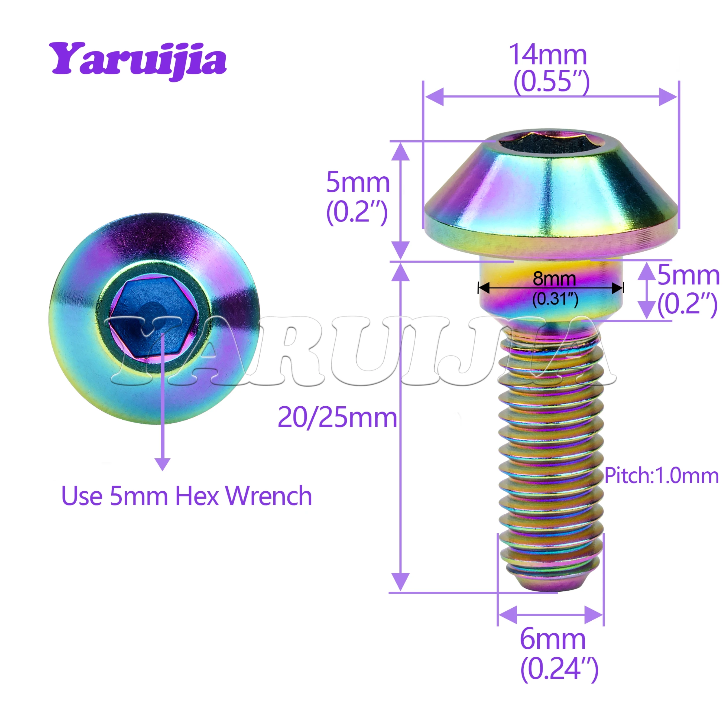 Yaruijia Motorfiets Bout M6x20 25mm Titanium Hex Paraplu Schroeven voor Yamaha Schijfrem