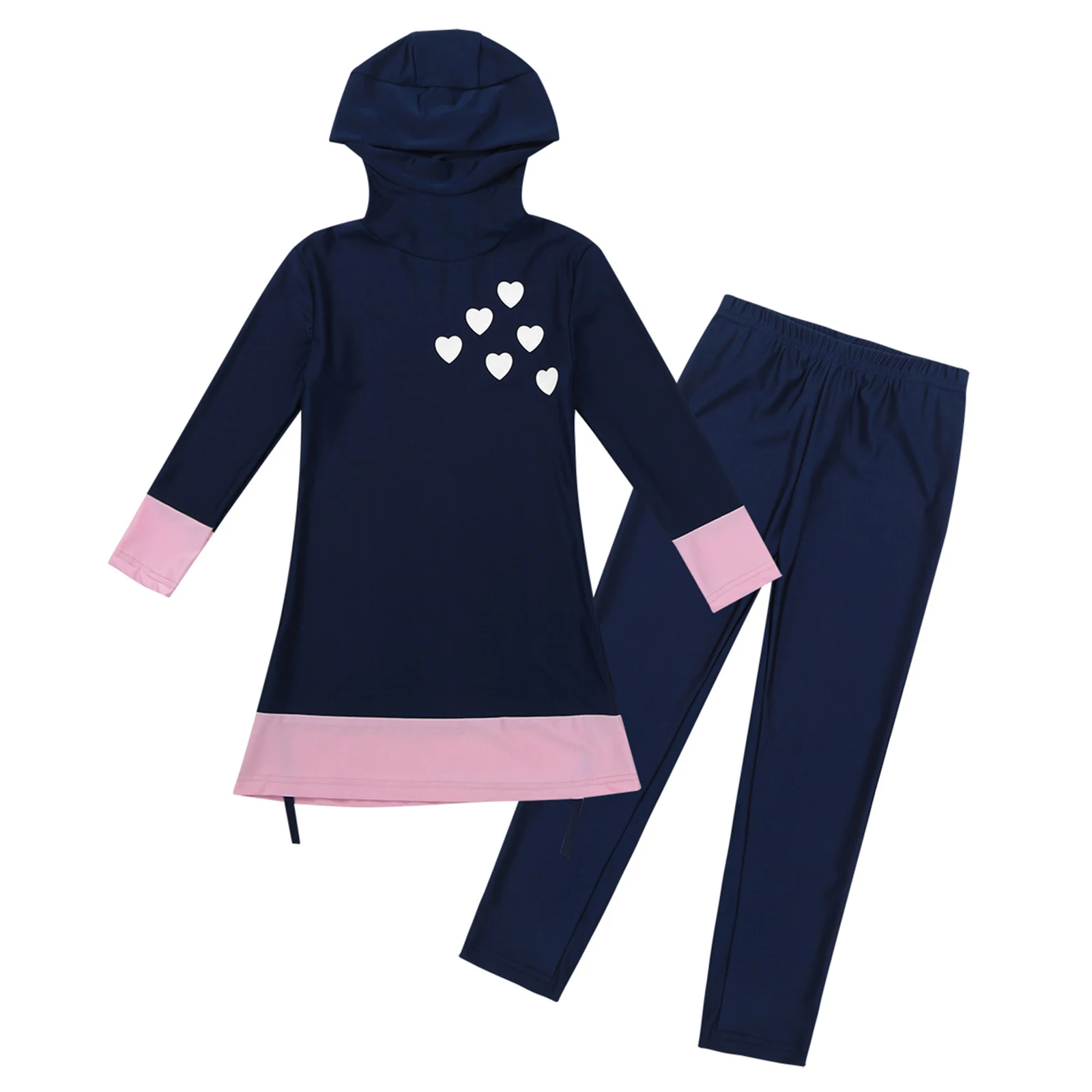

Girls Muslim Swimsuit Swimwear Islamic Children 2Pcs Bathing Suit Long Sleeve Full Cover Conservative Hijab Burkini with Pants