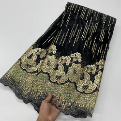 African French velvet Lace Fabric 2023 High Quality velvet Lace Nigerian Sequence Net Lace Material For Women Party QF3358