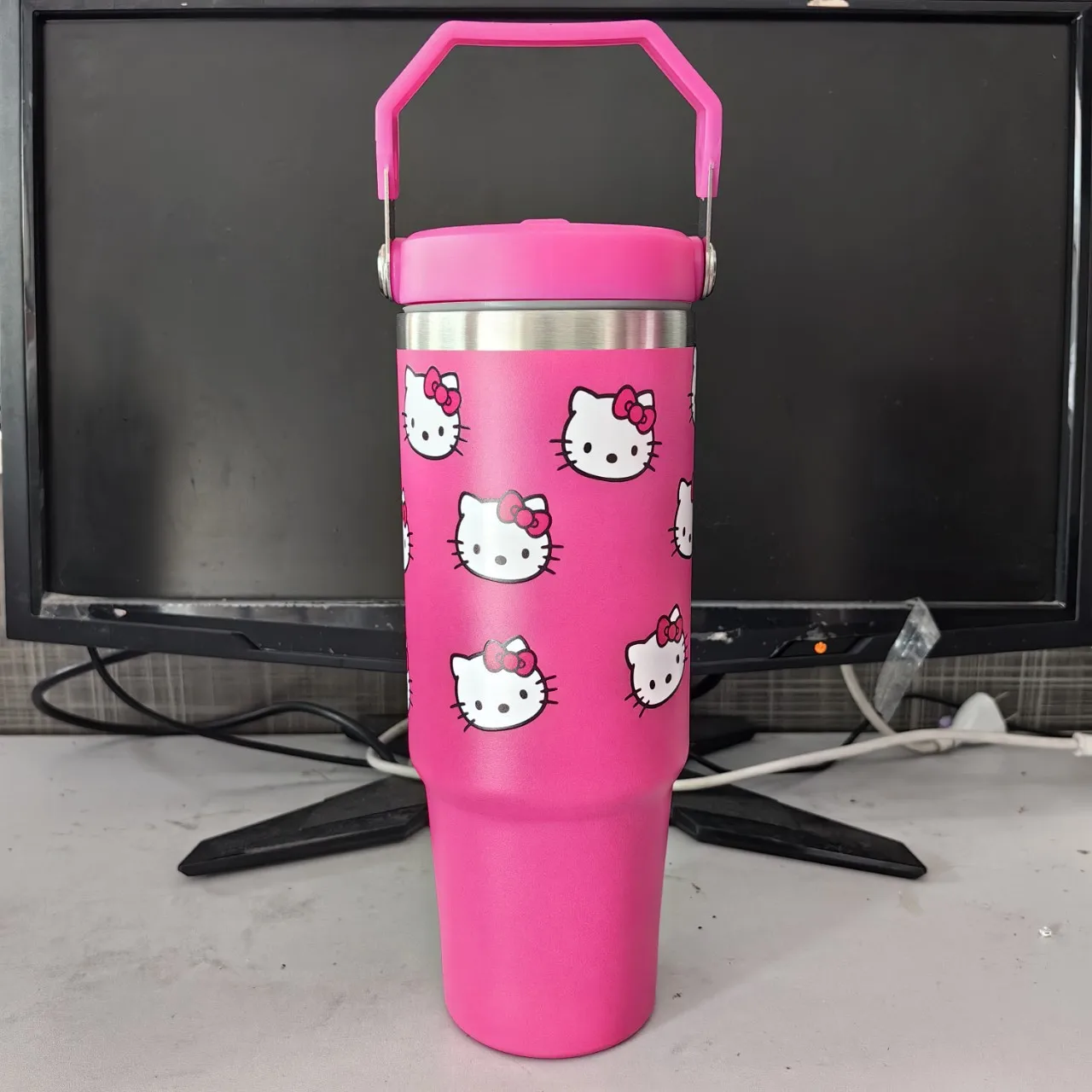 30oz Sanrio Hello Kitty Stainless Steel Insulated Mug With Handle Portable Cup Large Capacity Thermos Drinks Coke Coffee Mug