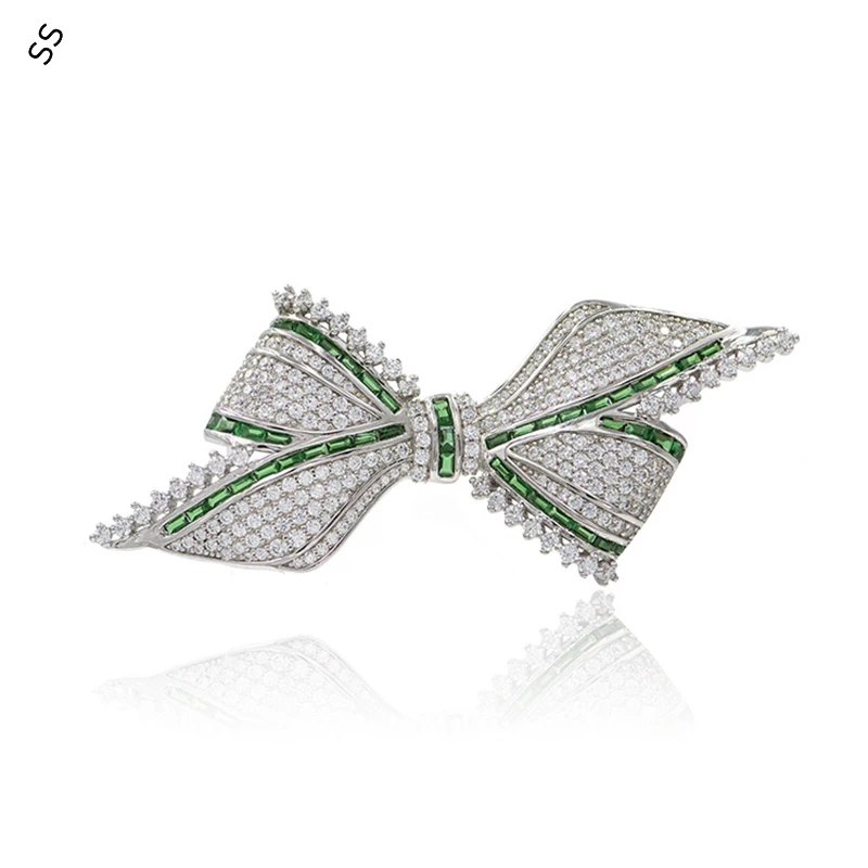 

New Vintage Elegant Temperament Pin 925 Sterling Silver Gold Plated Bow Brooches for Ladies Luxury Jewelry Corsage Accessories