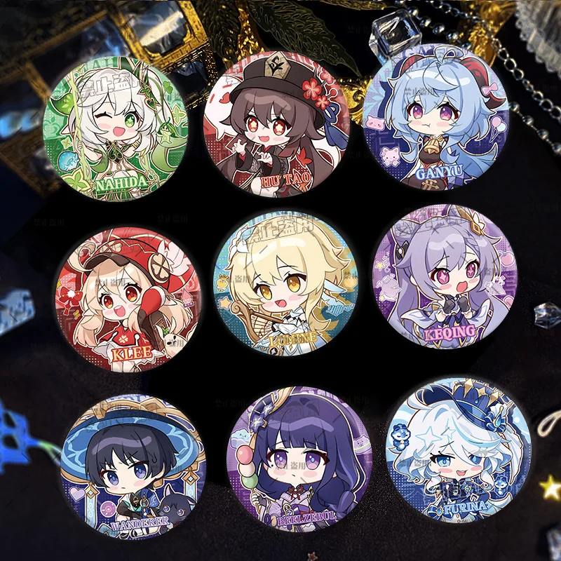 

58mm Game Genshin Impact Badge Pin Furina Nahida Lumine Balladeer Metal Brooches for Backpack Clothes Gift