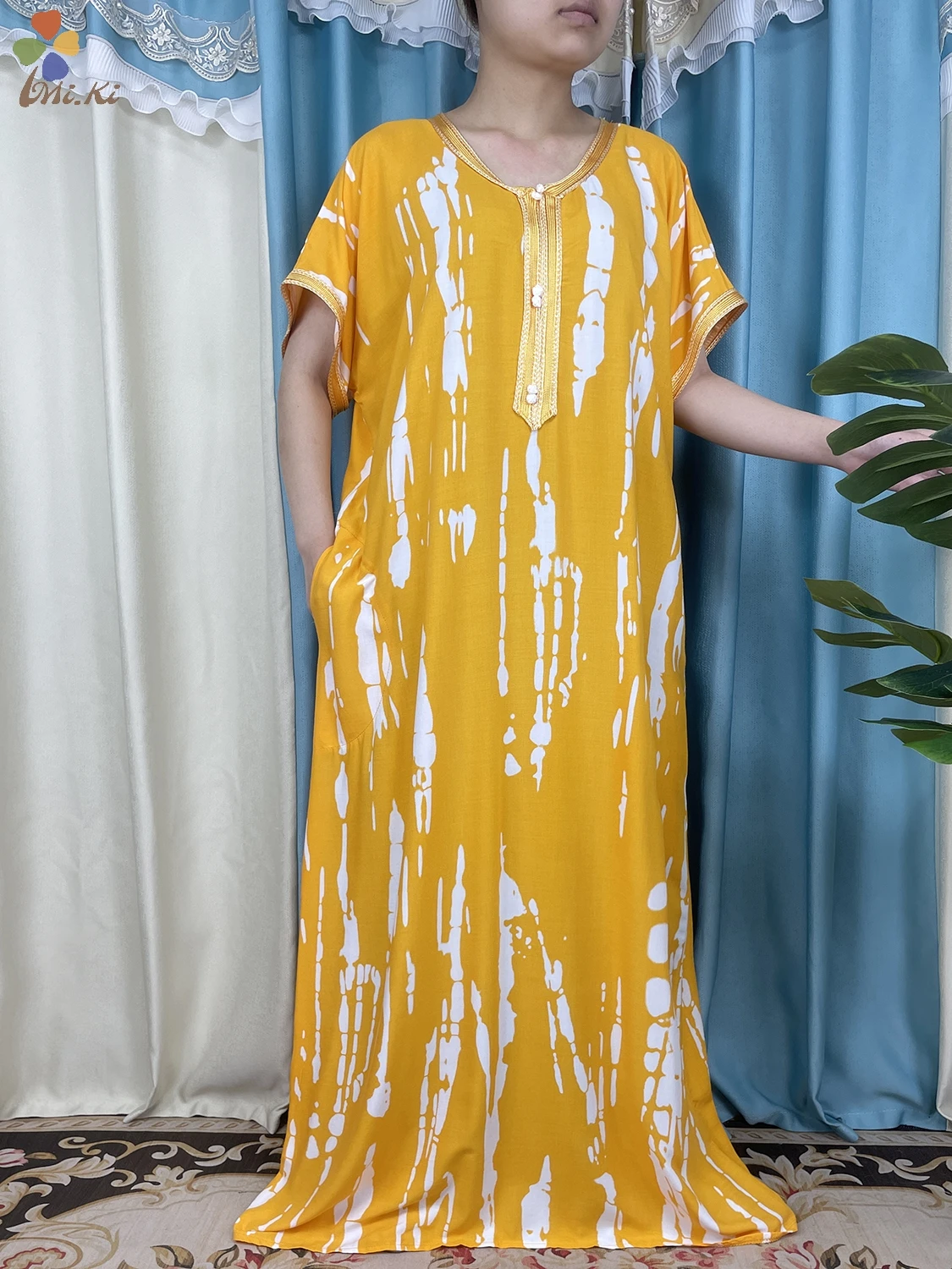 2024 High Quality New African Women Short sleeved Dress Tie Dyed Colored Cotton Long Dress Dubai Islamic Women Summer Clothing