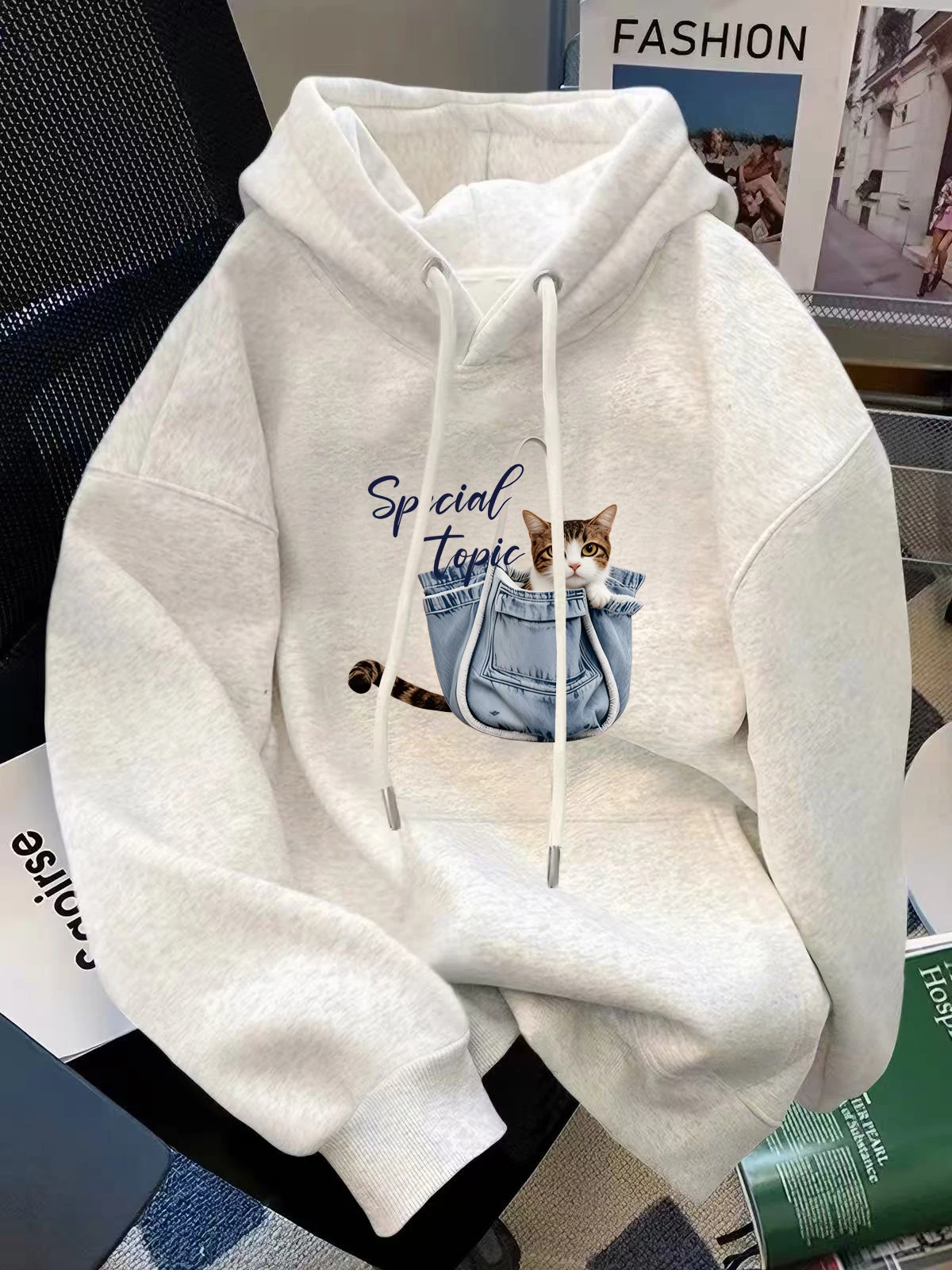 Hooded Sweatshirt Women's Loose Fit Thin Inner Wear Fleece Lined Thickened Spring Autumn Winter Casual Streetwear