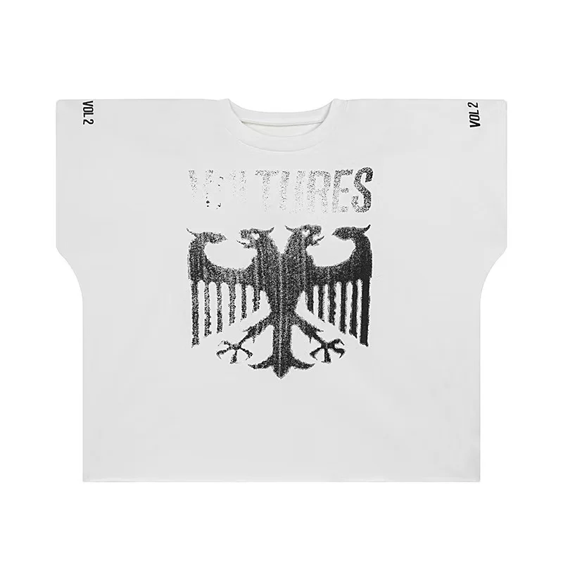 Loose White Knitted Cotton Tops New Vultures YZY Kanye West Tee Men Women Best Quality Print Style T-shirt