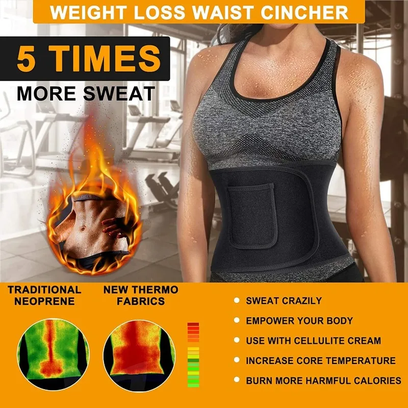 MrifDila Adjustable Sauna Belt With Pocket High Stretchy Silver Fabric Sweating Waist Trainer Slimming Belly Weight Loss Belts