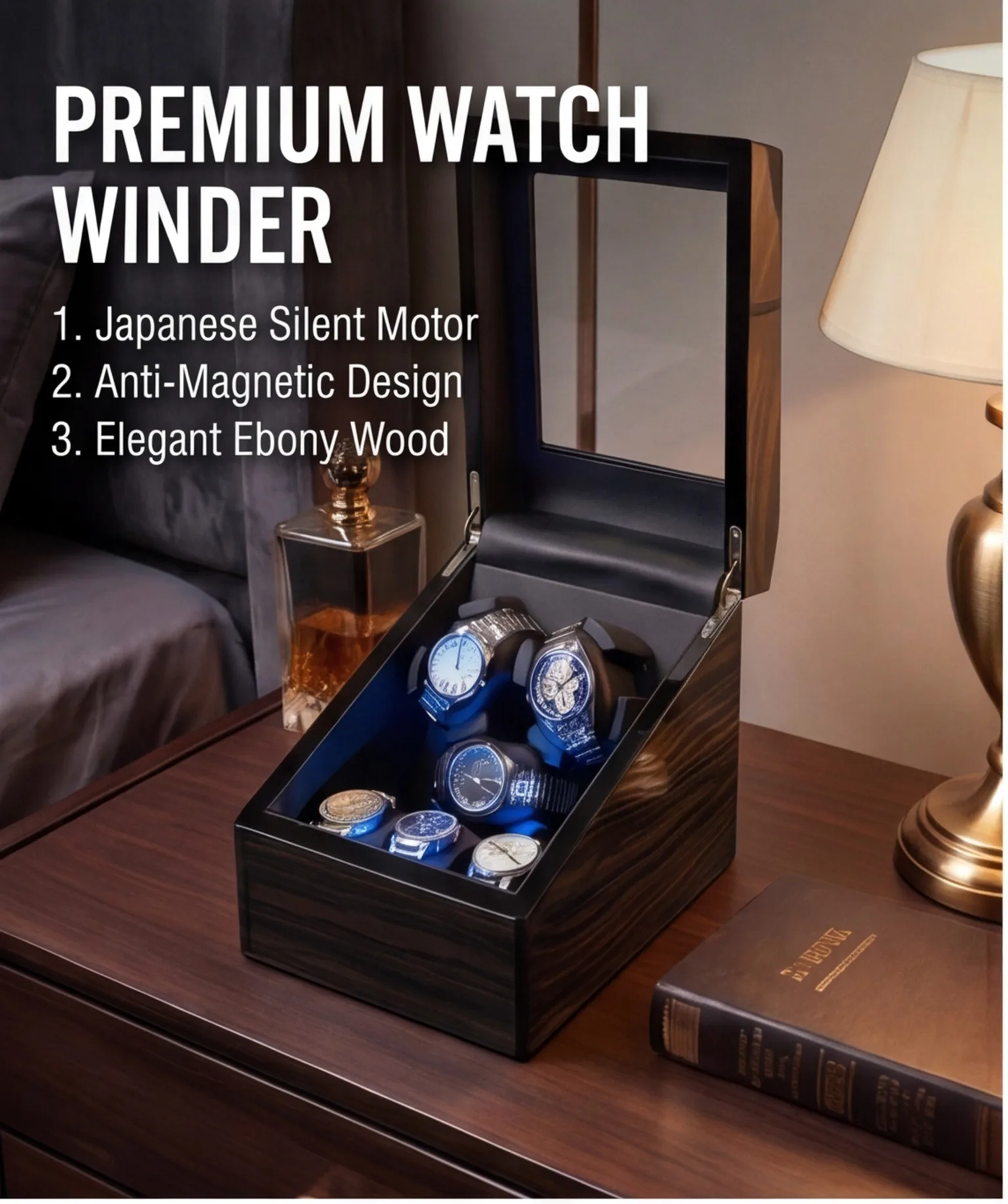 

Luxury Wooden Watch Winder Independent Control Silent Brushless Motor Anti-magnetic Mechanical Watch Winding Case