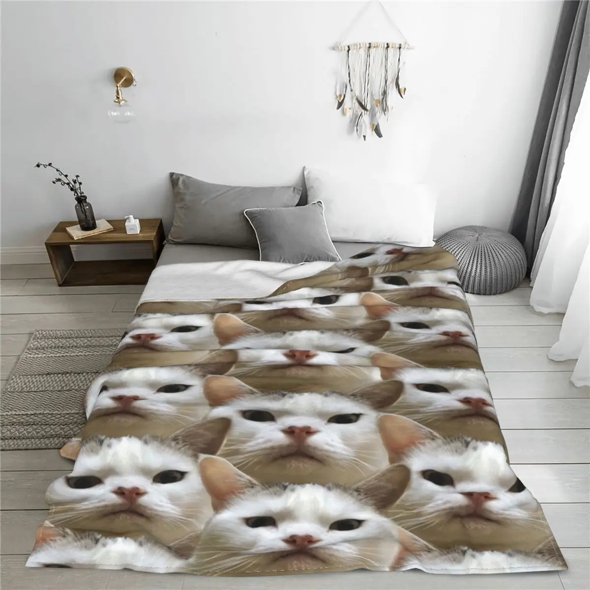 Funny Cat Blankets Flannel Summer Cute Kitty Multifunction Warm Throw Blankets for Bed Travel Plush Thin Quilt