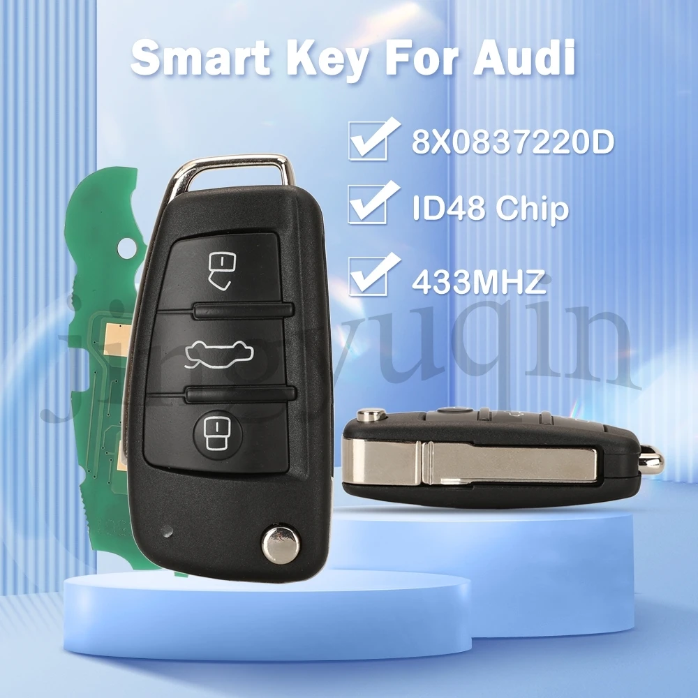 

jingyuqin 8X0837220D 3Buttons 433MHz ID48 Chip Folding Remote Car Key For Audi Q3 Q7 A1 A3 A4 A5 S1 2004-2017 With HU66 Blade