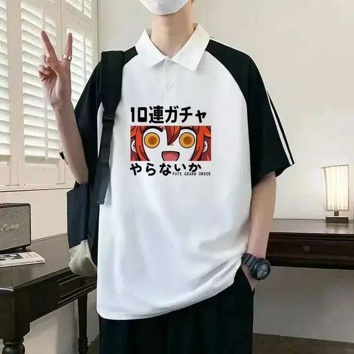 FGO Gudako Masculino Fate/Grand Order Destiny Merchandise Verão Bidimensional Preto Jeanne D'arc Camisa Polo Anime GAME