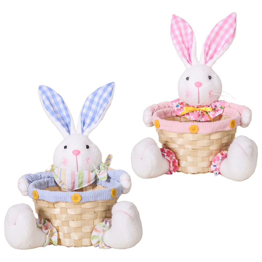 

2 Pcs Bunny Candy Basket Woven Storage Baskets Snacks Bread Small Flower Easter Household Fruit Container Cartoon