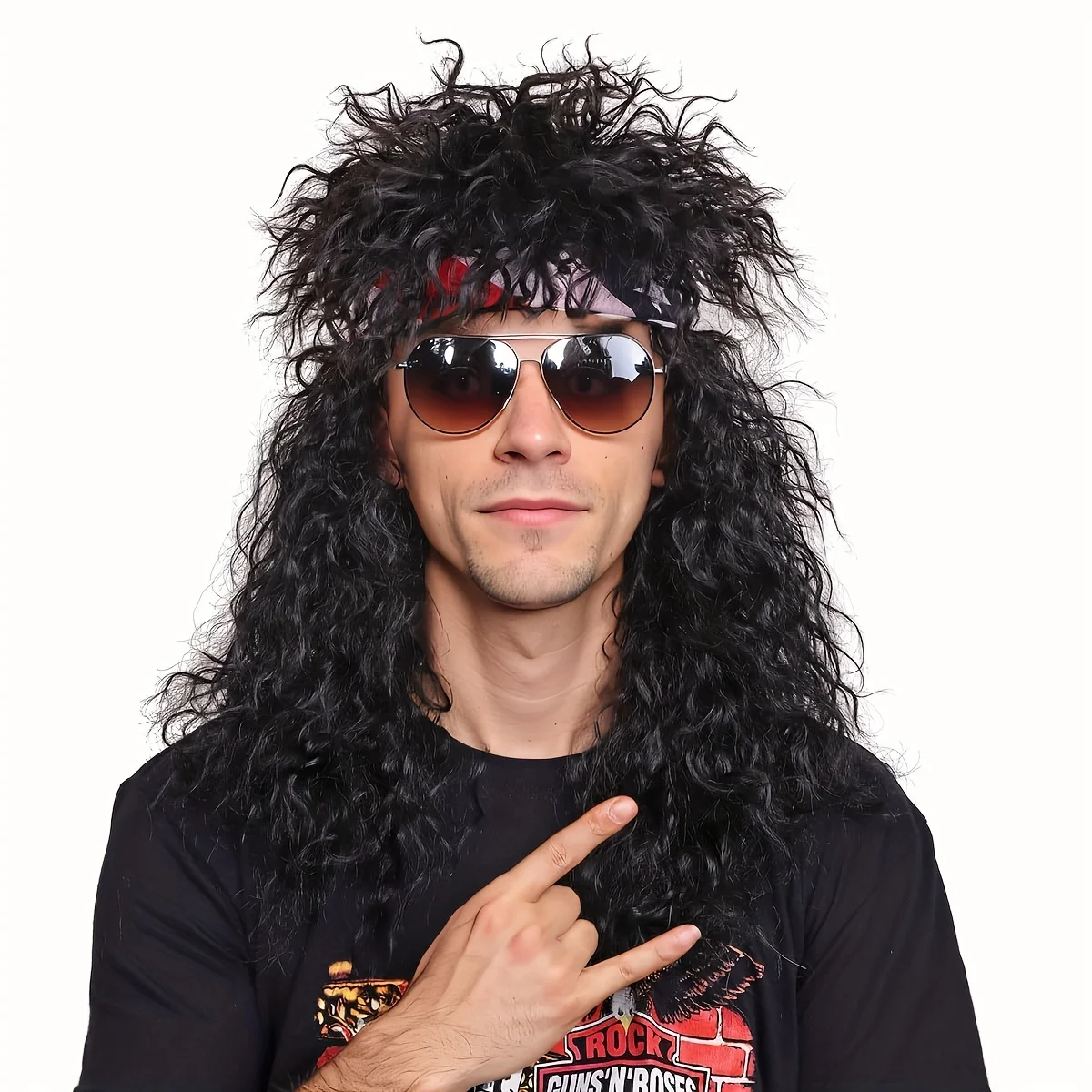 

Men's Long Curly Hair 80S Punk Heavy Metal Wig Halloween Rock Prince Synthetic Fiber Wig