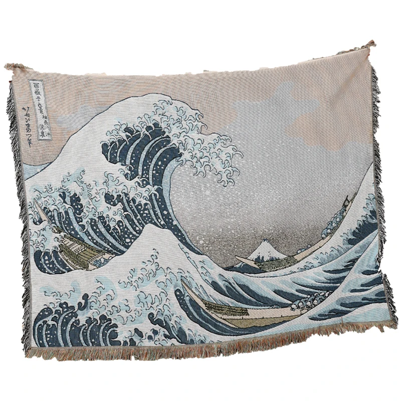 

Kanagawa Ukiyo-e Wave Multifunctional Line Blanket Decorative Blanket Sofa Covers for Living Room ソファ　カバー 빈백쇼파 충전제 포함