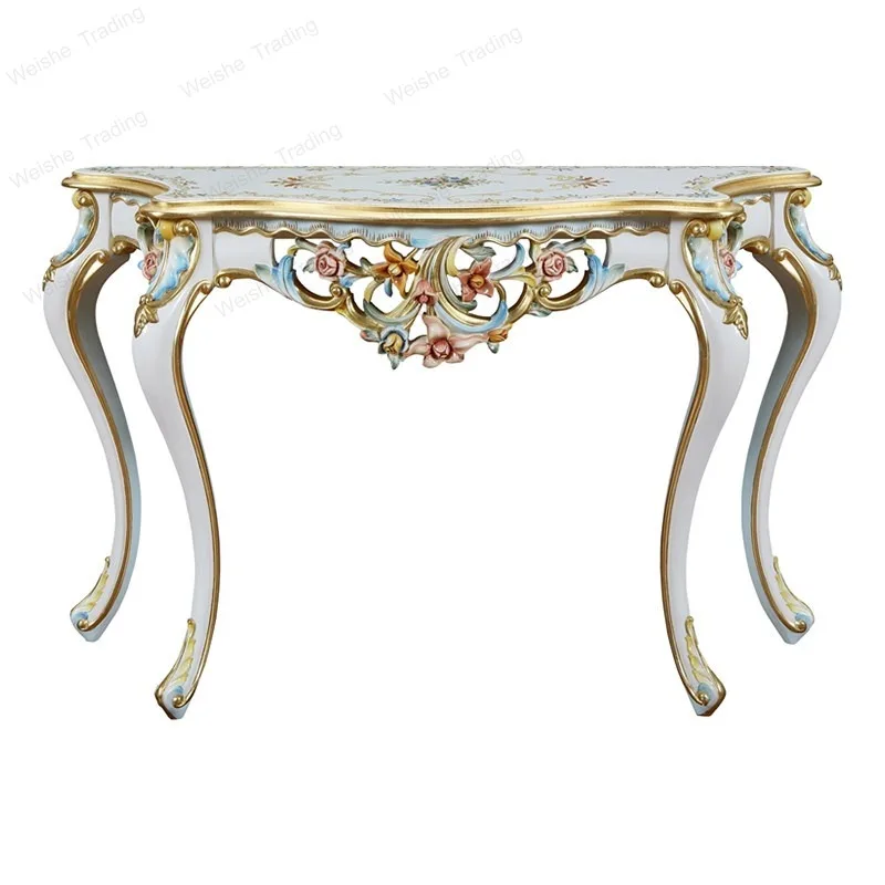 

European solid wood carving entrance French luxury gold foil painted corridor entrance table villa decoration solid wood