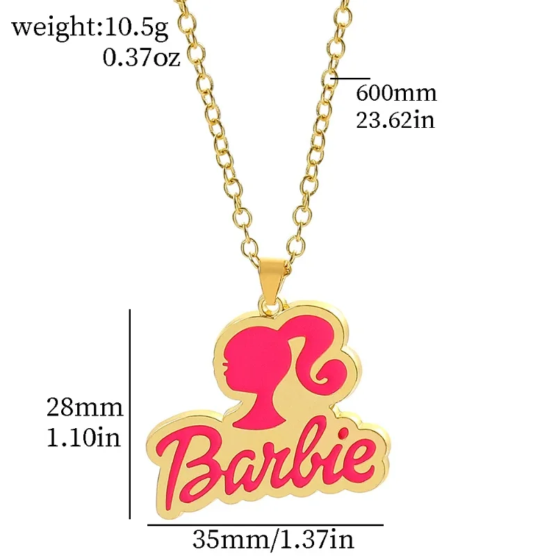 Kawaii Barbie Element Gold Necklace Head Pattern Cartoon Clothes Accessories for Girls Princess Metal Pendant Women Jewelry Gift