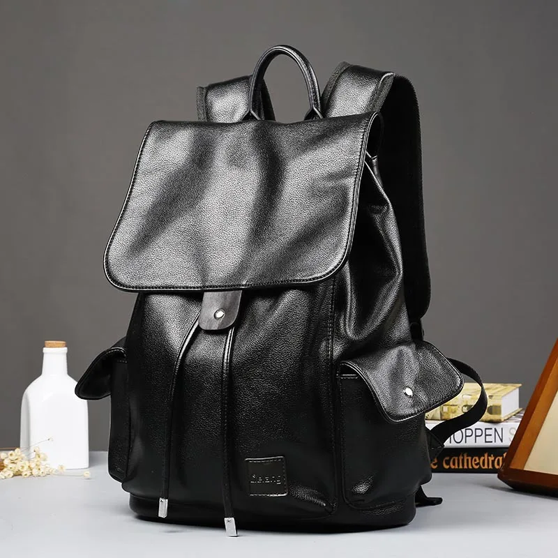 Fashion PU Leather Woven Backpack for Men Luxury Business Laptop Bag Mens Backpack Zipper Travel High Capacity Backbag Male Bags