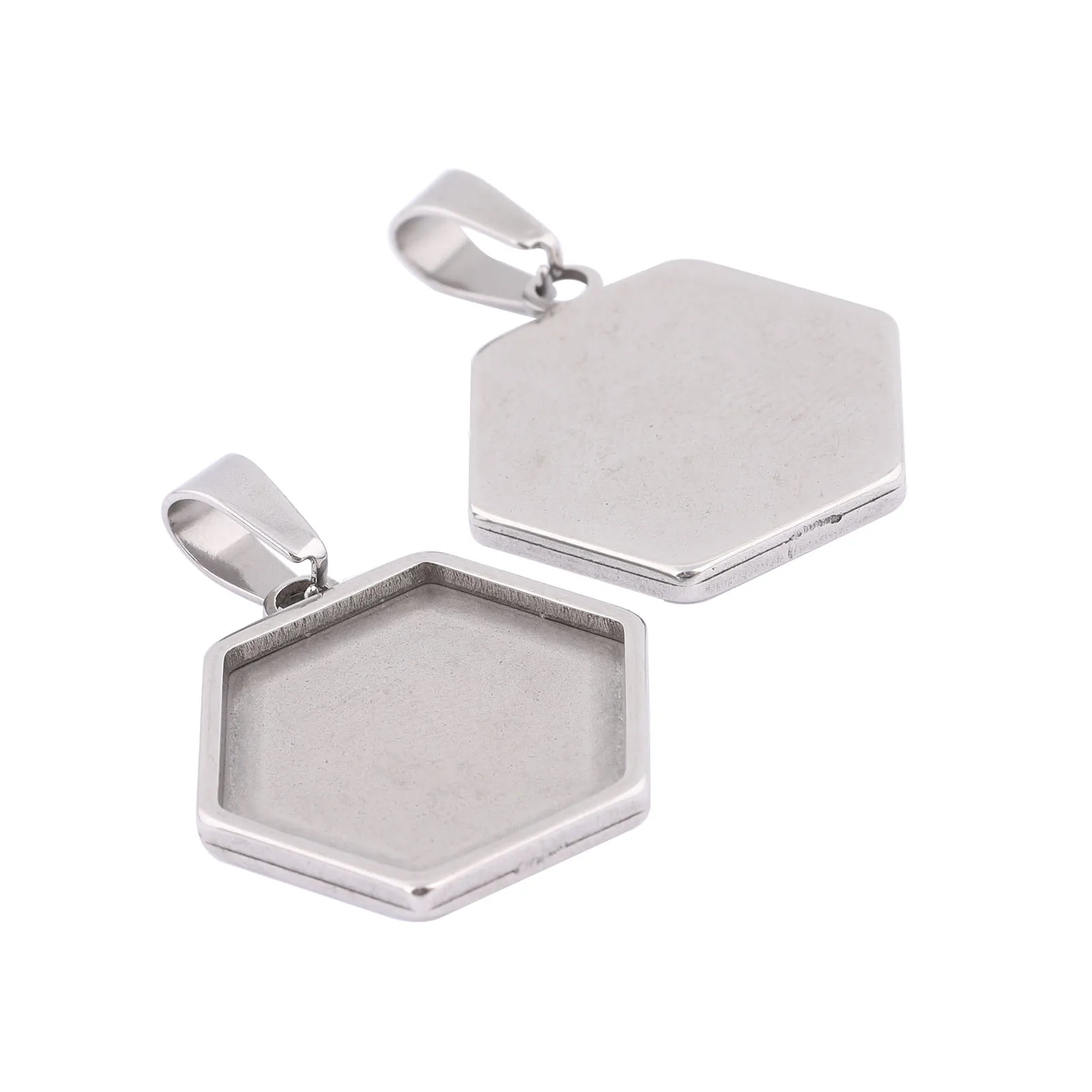 

10pcs Stainless Steel 20mm Hexagon Cabochon Base Setting Trays Diy Bezel Pendant Blanks For Necklace Jewlry Making