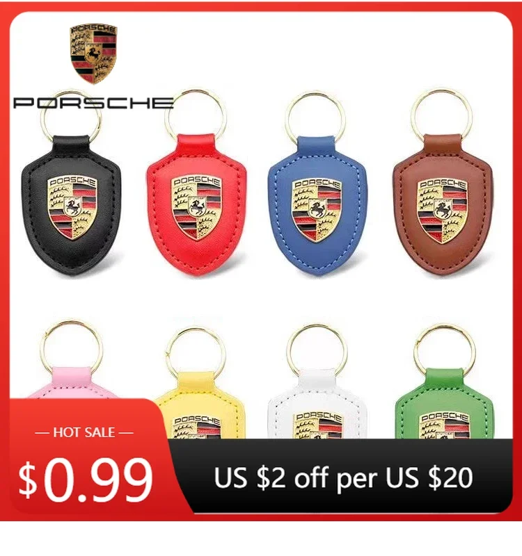 

Наклейка на автомобиль для Porsche Cayman, Cayenne, 911, Macan, брелок-ключница из искусственной кожи, унисекс, с дизайном щита, украшение для ключей
