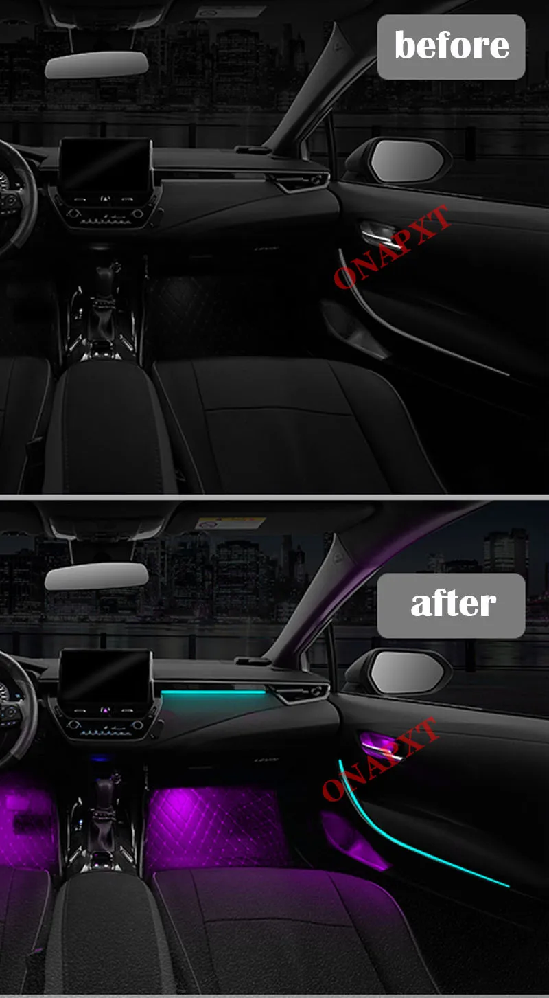 Decorative Ambient Light LED Car Atmosphere Lamp illuminated Strip 64 Colors Button Control For Toyota Levin Corolla 2019-2021