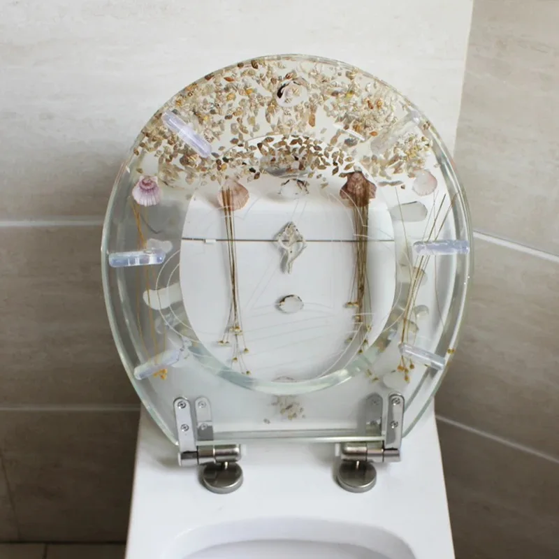 47x38cm Premium Resin Toilet Seat, Stainless Steel Hinges Soft Close Silent Thickened Universal for U/V/O Toilet Bowls view 4
