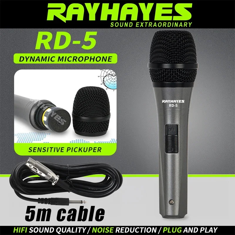 

RAYHAYES RD-5 Professional Dynamic Cardioid Microphone High-Fidelity Vocals All-Metal Comes with 5-Meter Cable