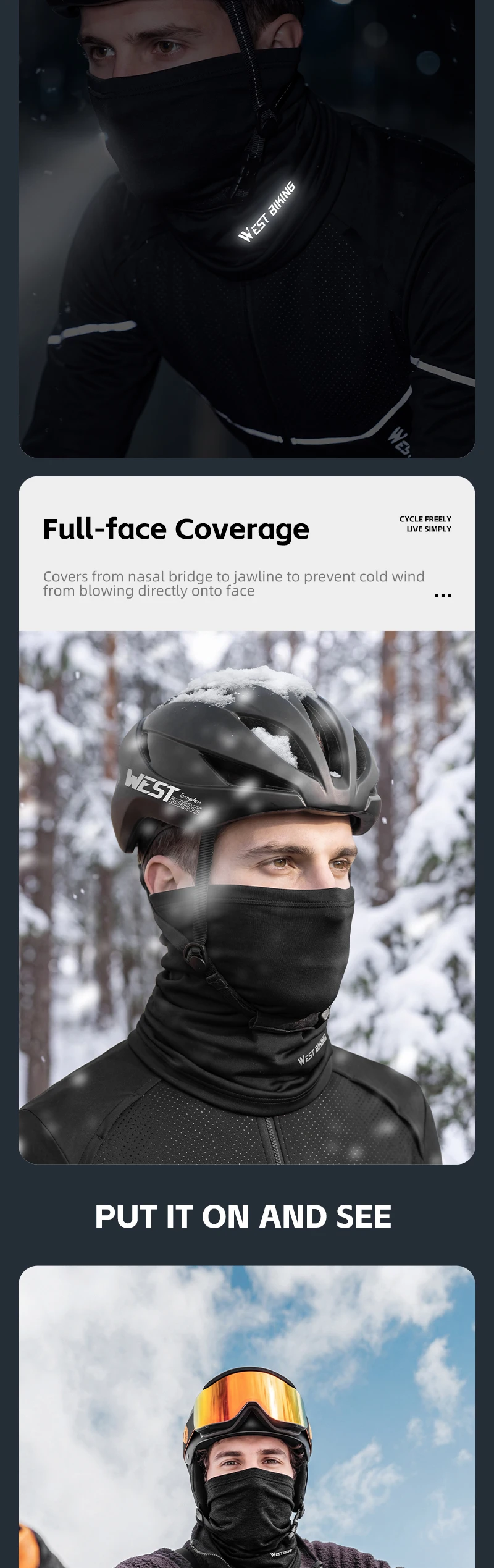 WEST RADFAHREN Winter Fleece Radfahren Schal Outdoor Winddicht Laufen Fahrrad Gesicht Abdeckung Männer Frauen Fahrrad Bandana Sport Headwear – Detail 8