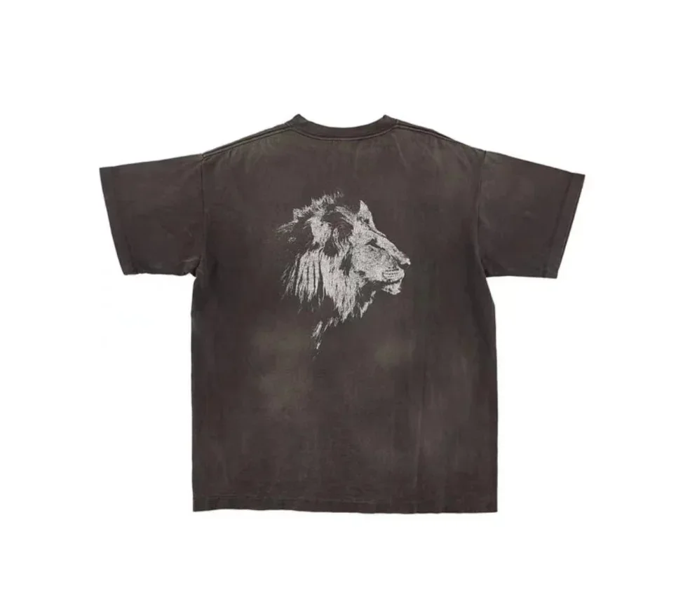 Saint Carbon Black Split Print Sheep Lion Man Short Sleeve Men T Shirt