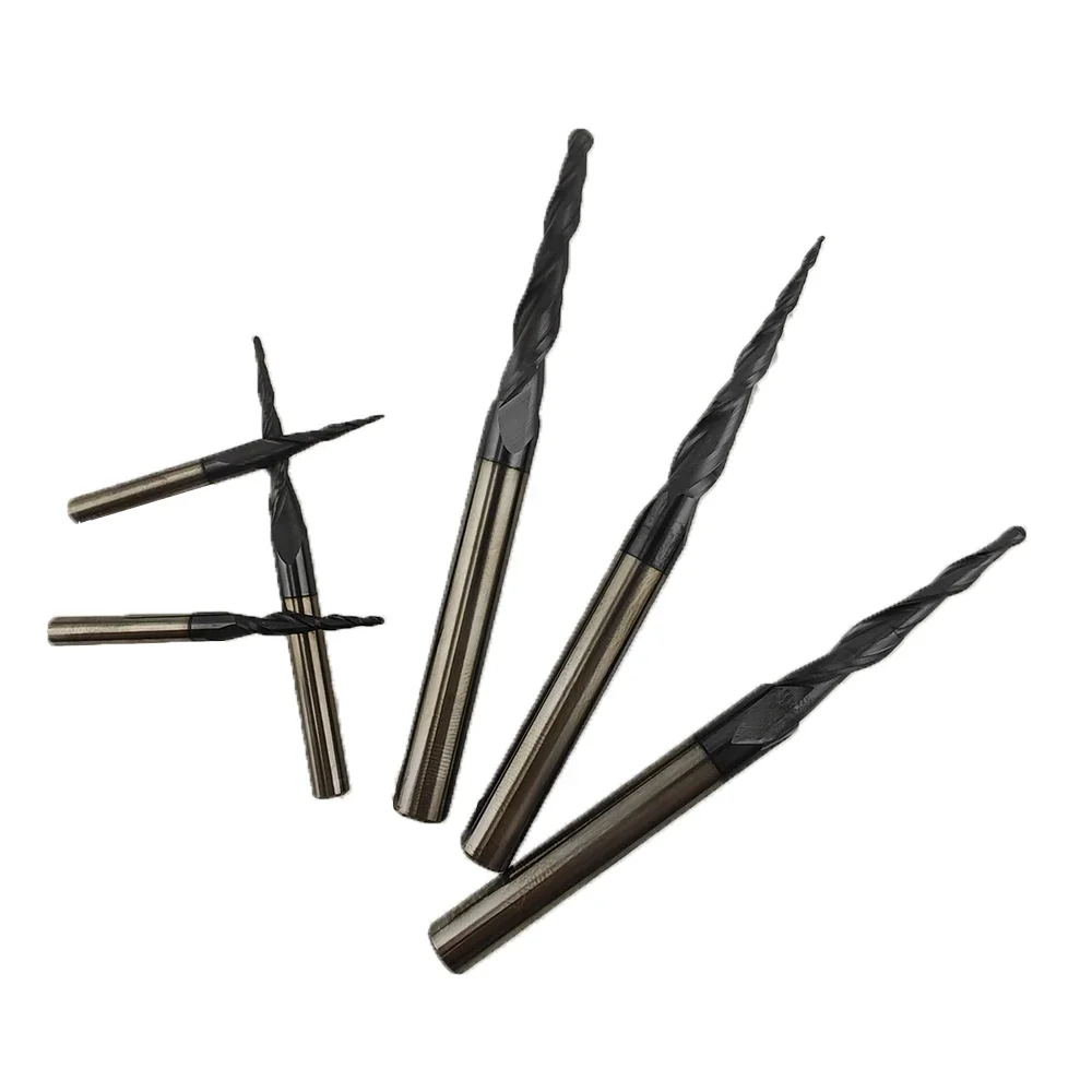 5PCS JERRAY Ball Nose Tapered End Mills Spiral CNC Router Bits Woodworking Engraving Carving Cutter 3.175 4 6mm