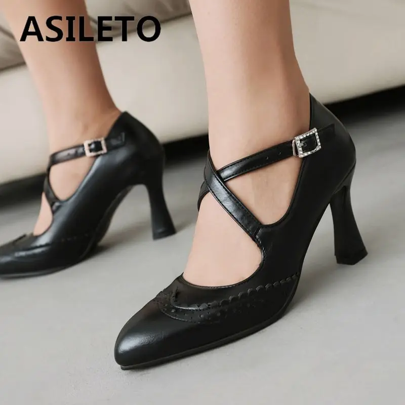 

ASILETO Brand Women Pumps Pointed Toe Glass High Heels 8cm Crossover Strap Big Size 42 43 Shallow Office Ladies Shoes Elegant