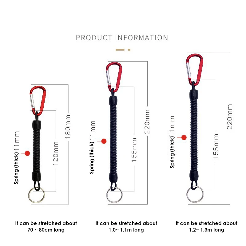 Spring Rope Retractable Mountaineering Hiking Spring Elastic Rope Security Gear Anti-lost Button Carabiner Security Keychain